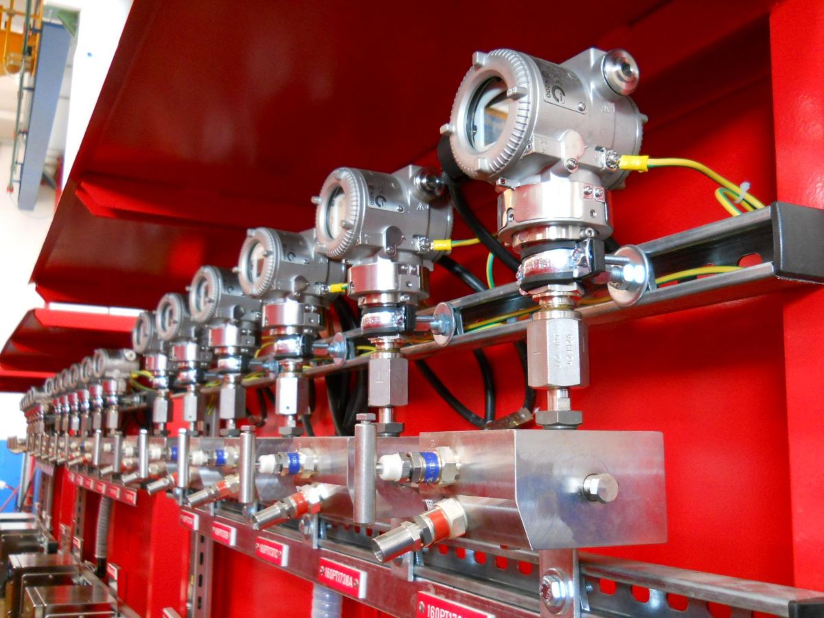Flame and gas detectors mounted on a steel rack