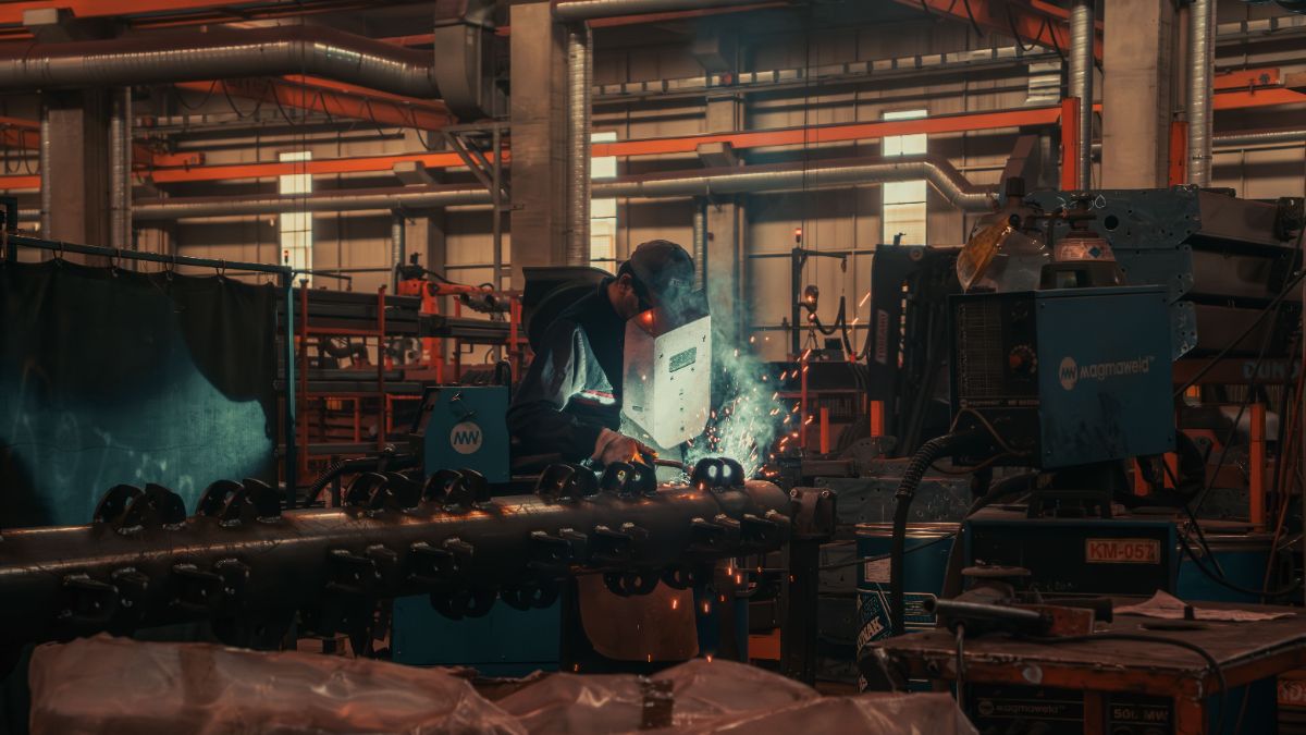 TIG welding in progress in a fabrication shop