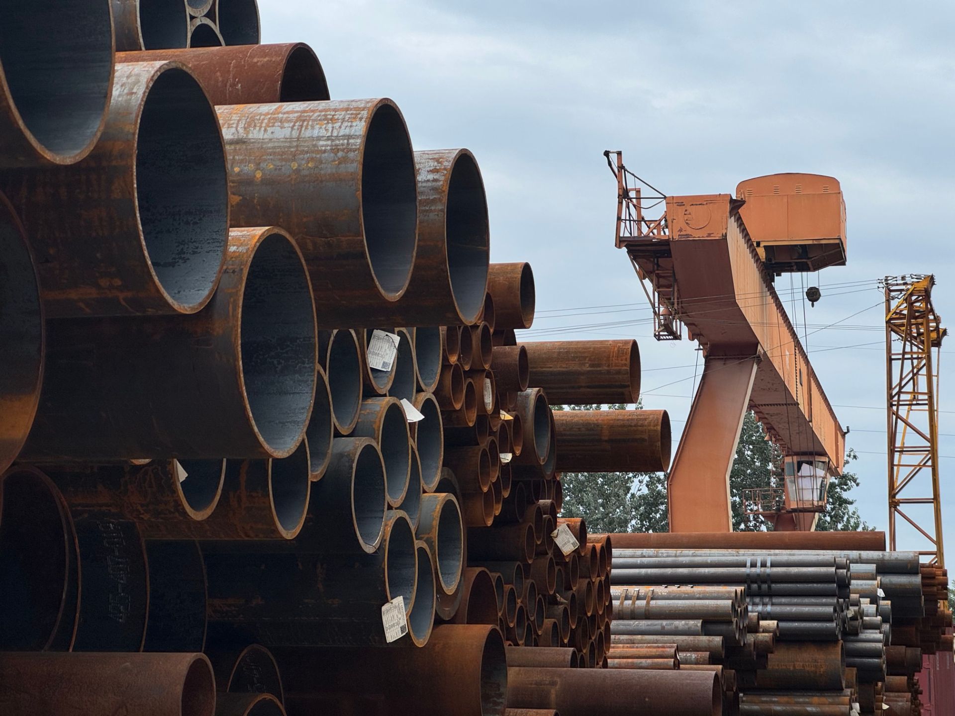 Structural steel and piping racks under installation